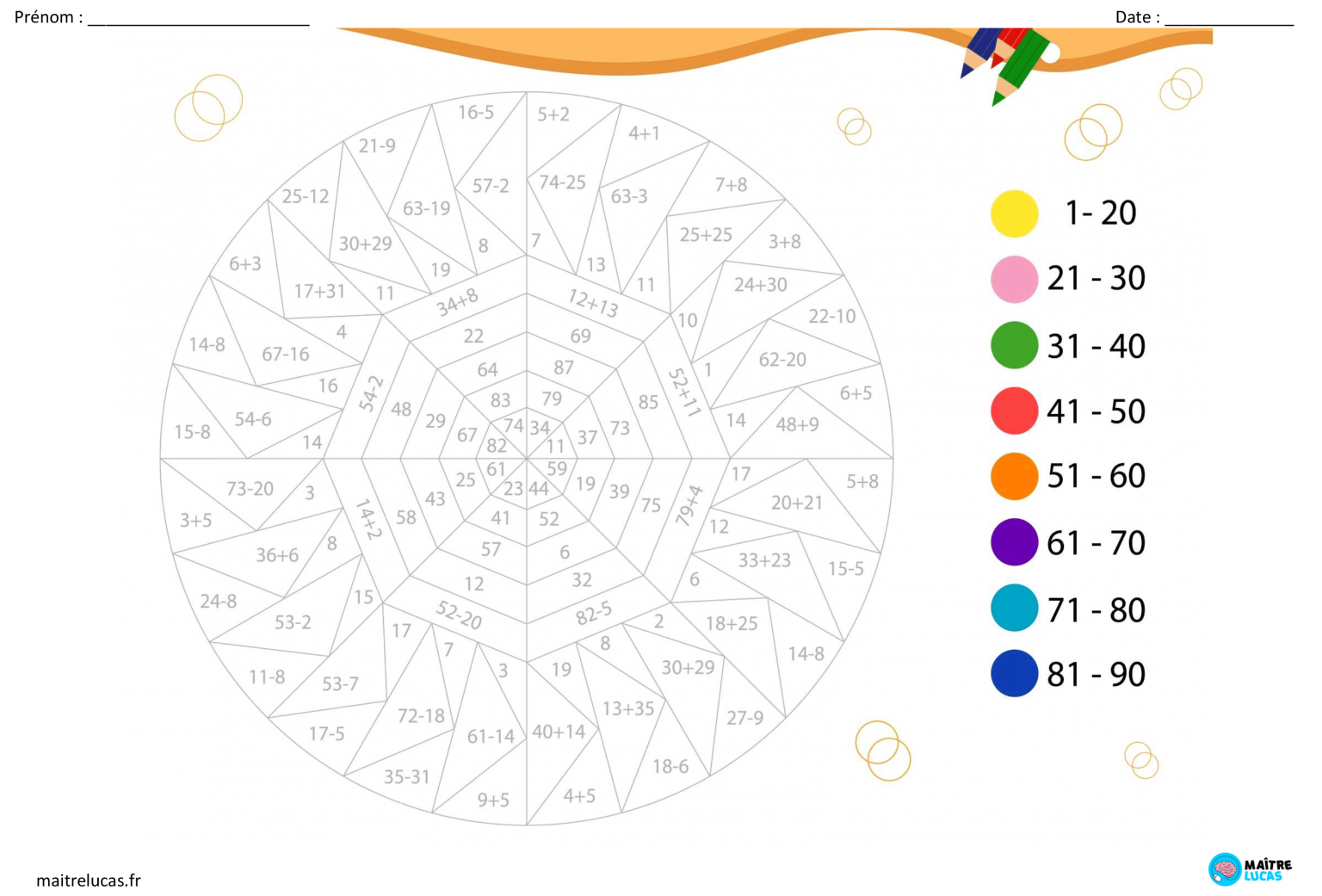 9 Coloriages magiques additions et soustractions CP CE1 Maître Lucas