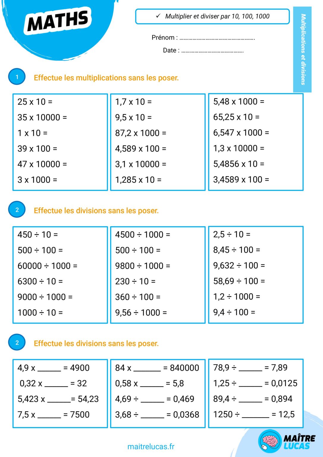 D couvrez des fiches d exercices cp ce1 ce2 cm1 cm2 ma tre lucas