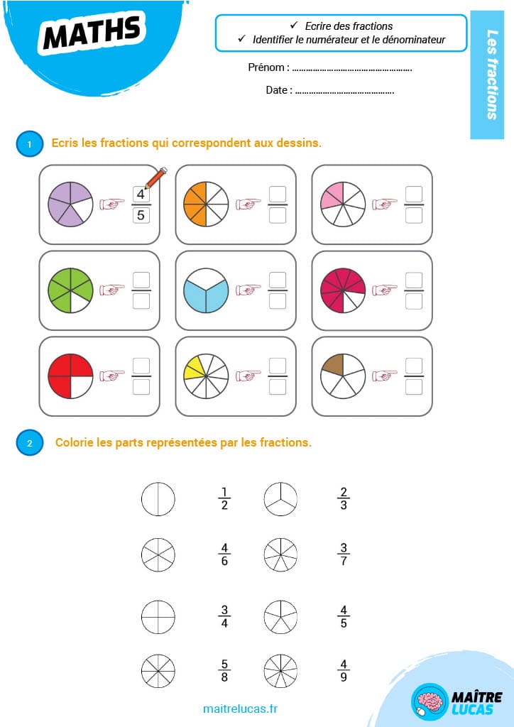 Exercices sur les fractions CM1 CM2