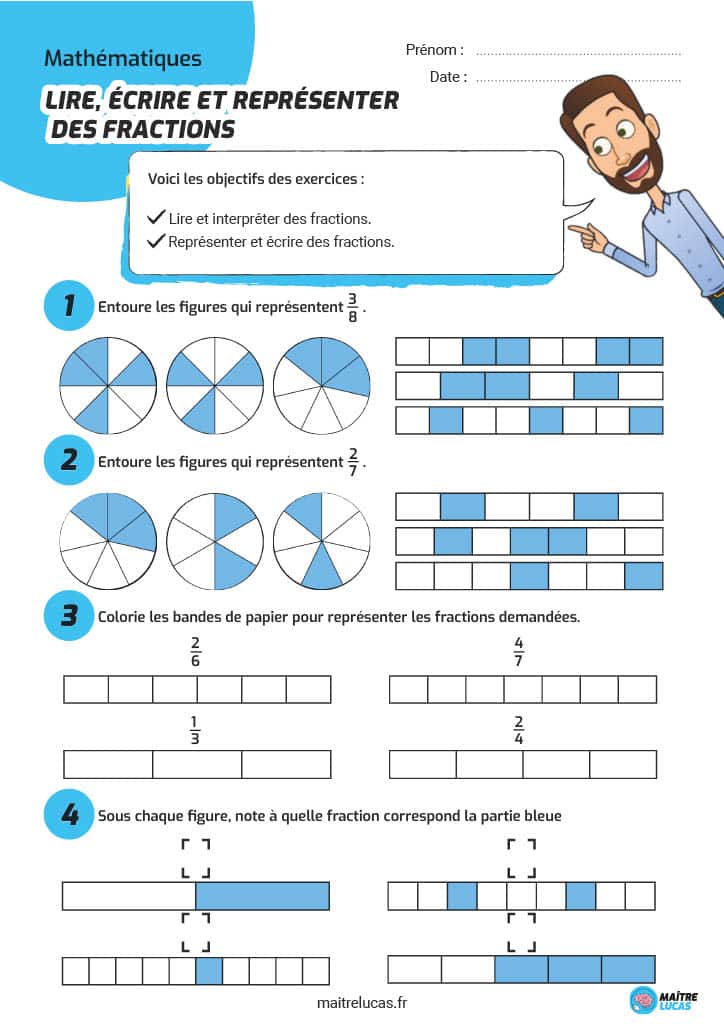 Exercices sur représenter les fractions pour les élèves de CE1 - Maître ...