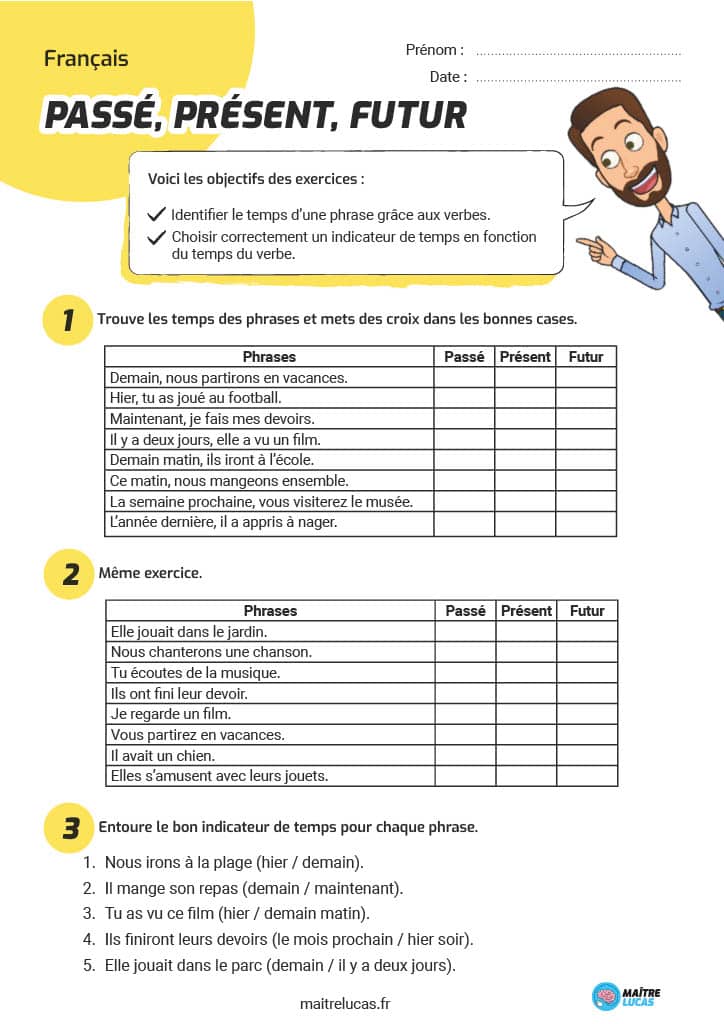 Exercices reconnaître les temps CE2