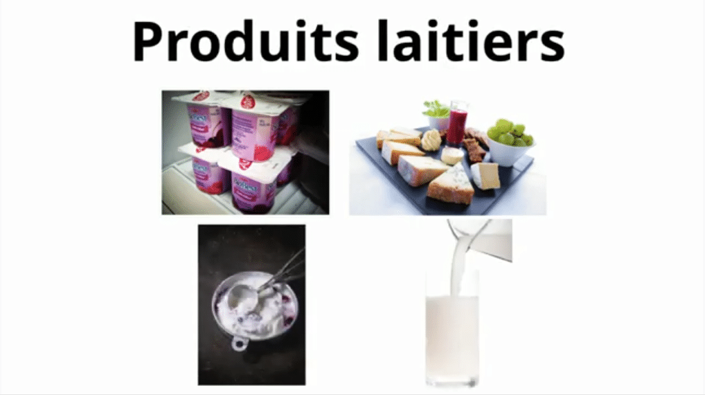 quelques exemples de produits laitiers yahourt, lait fromage
