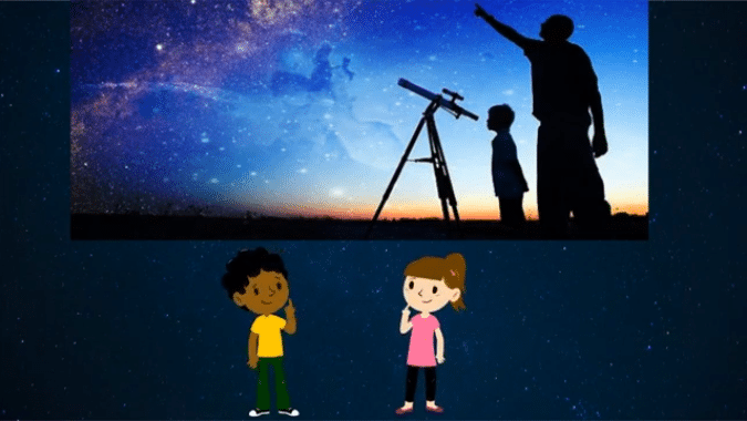 des enfants regardent le ciel avec un téléscope