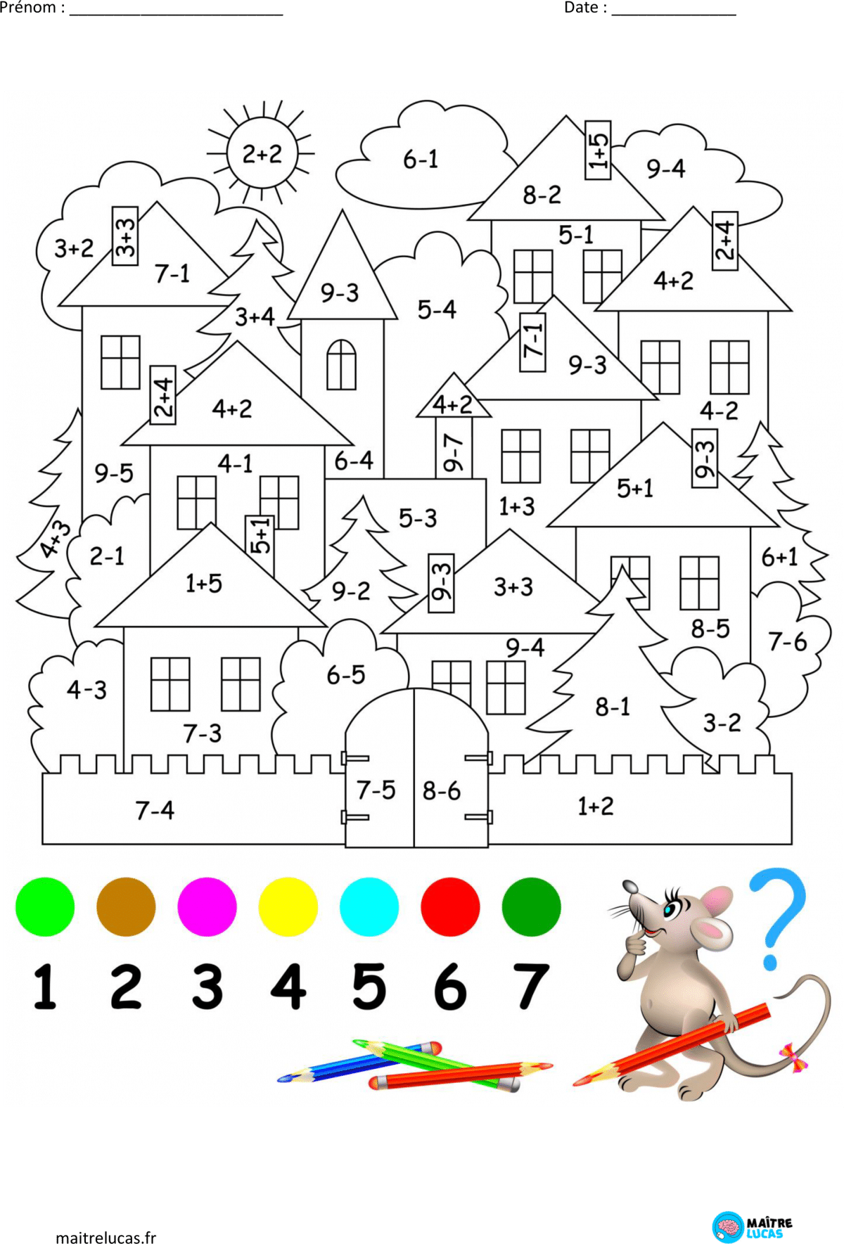 Coloriage additions et soustractions jusqu 10 cp ce1 ma tre lucas