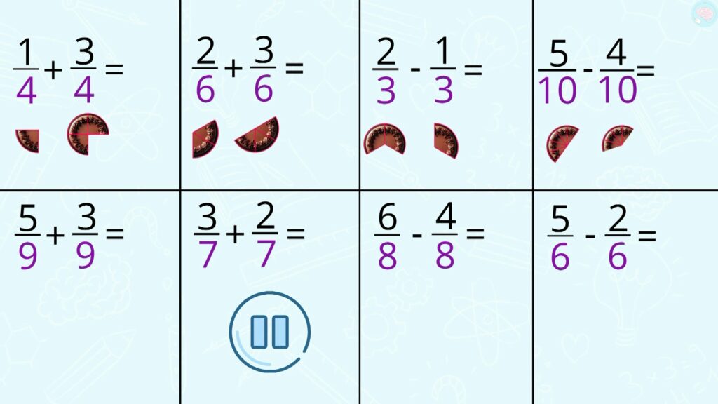 Exercices calculer avec des fractions CE1