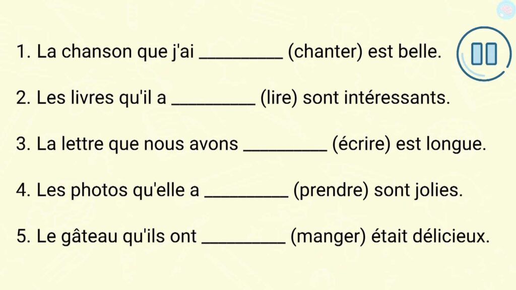 Exercices faire l'accord du participe passé