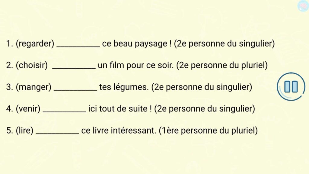 Exercice l'impératif bien conjuguer CM1 CM2