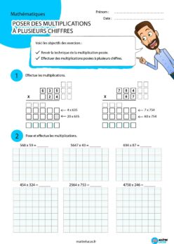 Fiche exercice multiplication posée à plusieurs chiffres cm1 cm2