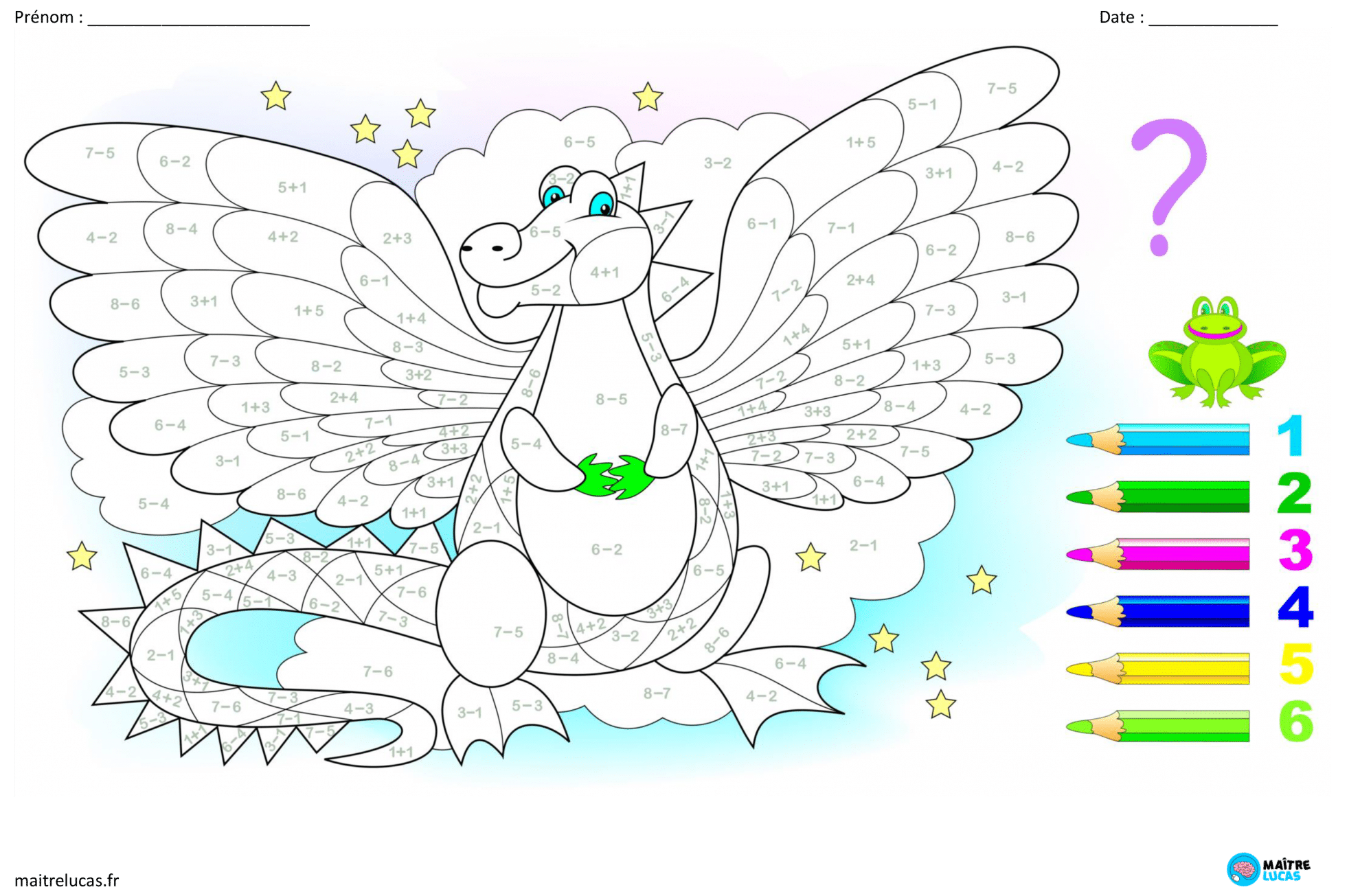 Coloriage additions et soustractions jusqu'à 10 CP CE1  Maître Lucas