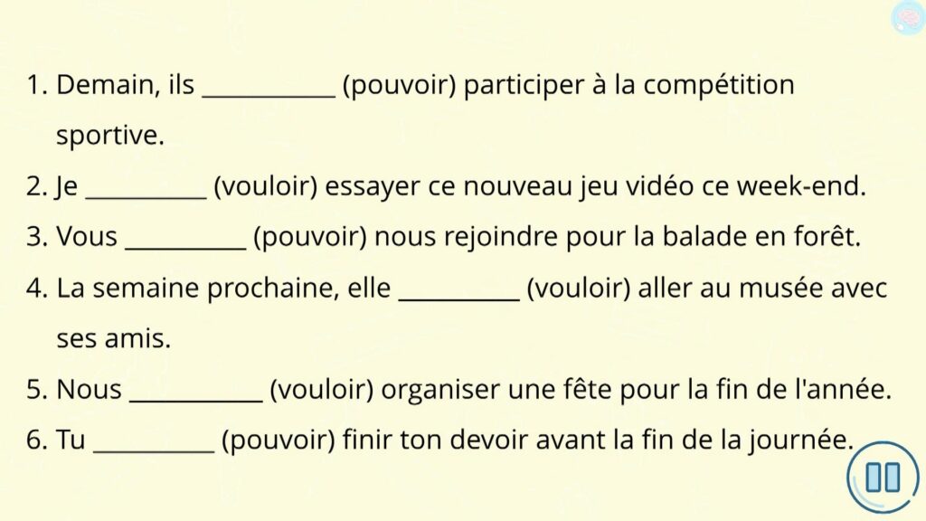 Exercices Futur des verbes pouvoir et vouloir CE2