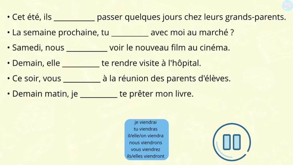 Exercices conjuguer le verbe venir au futur CE2