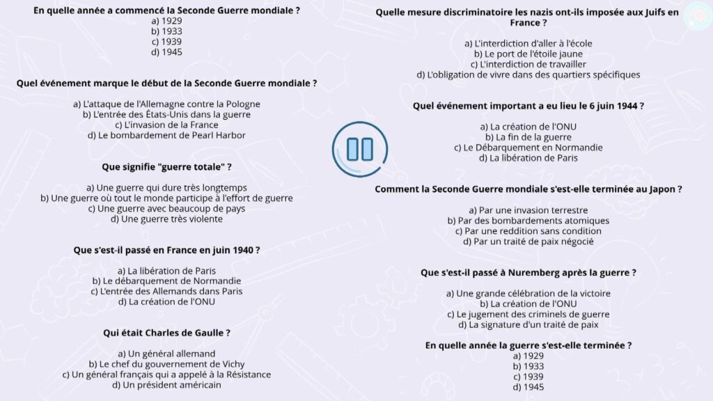 Exercices sur La seconde guerre mondiale CM1 CM2
