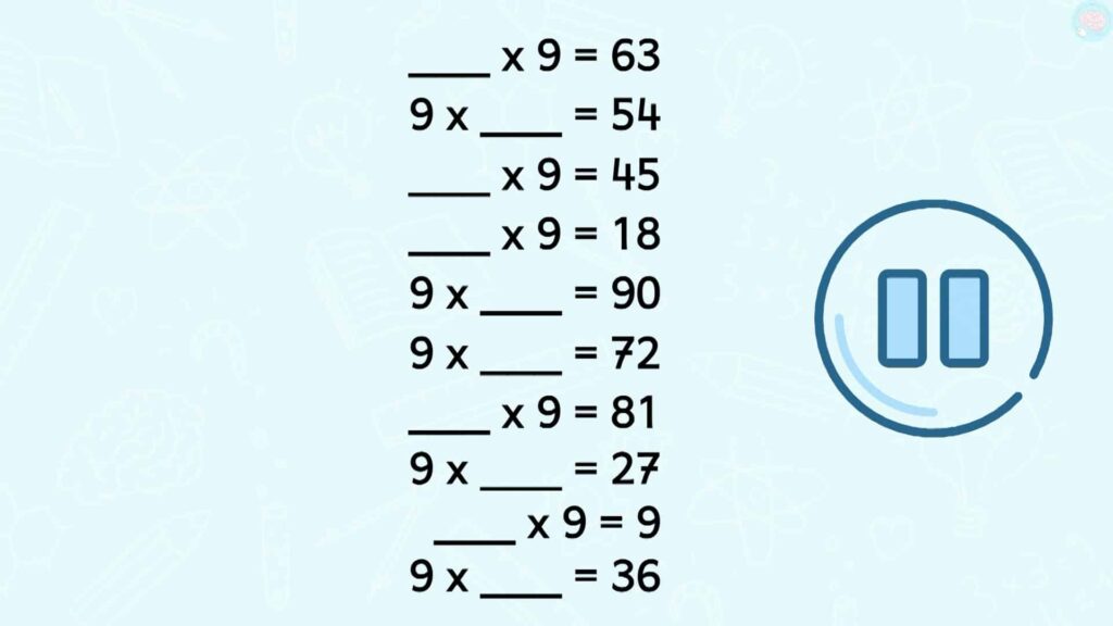Exercices pour la table de 9 CE2 CM1