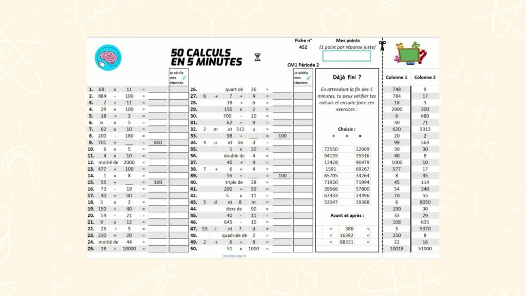 Le générateur de calcul Les tables de multiplication CE2 CM1 CM2