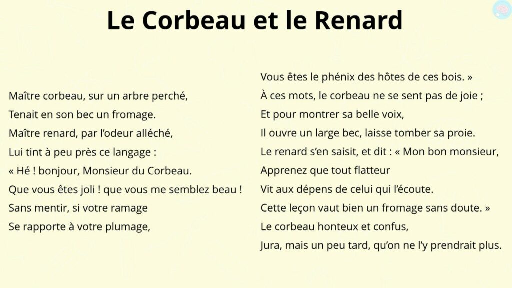 La fable Le Corbeau et le Renard expliqué aux enfants CM1 CM2