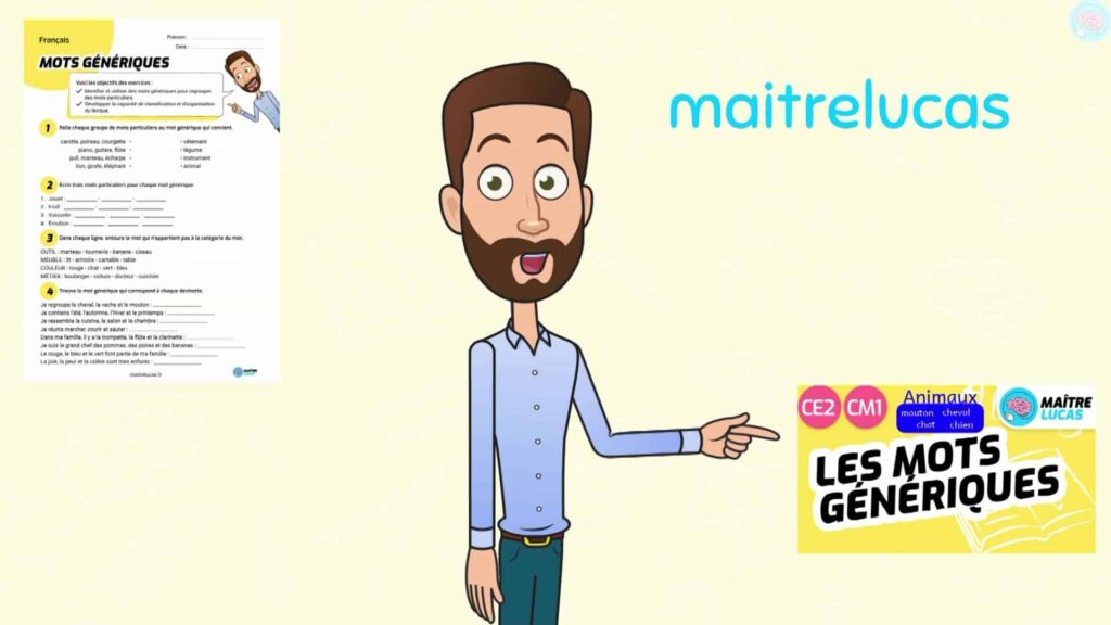 Outro et fiche d'exercices les mots génériques CE2 CM1