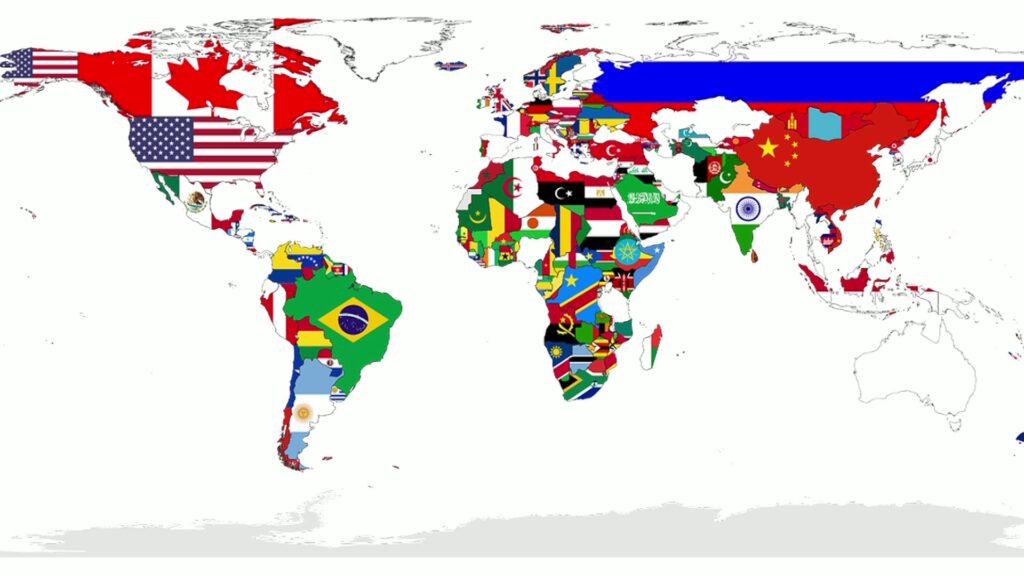 Les représentations de la Terre : un planisphère avec les drapeaux pays