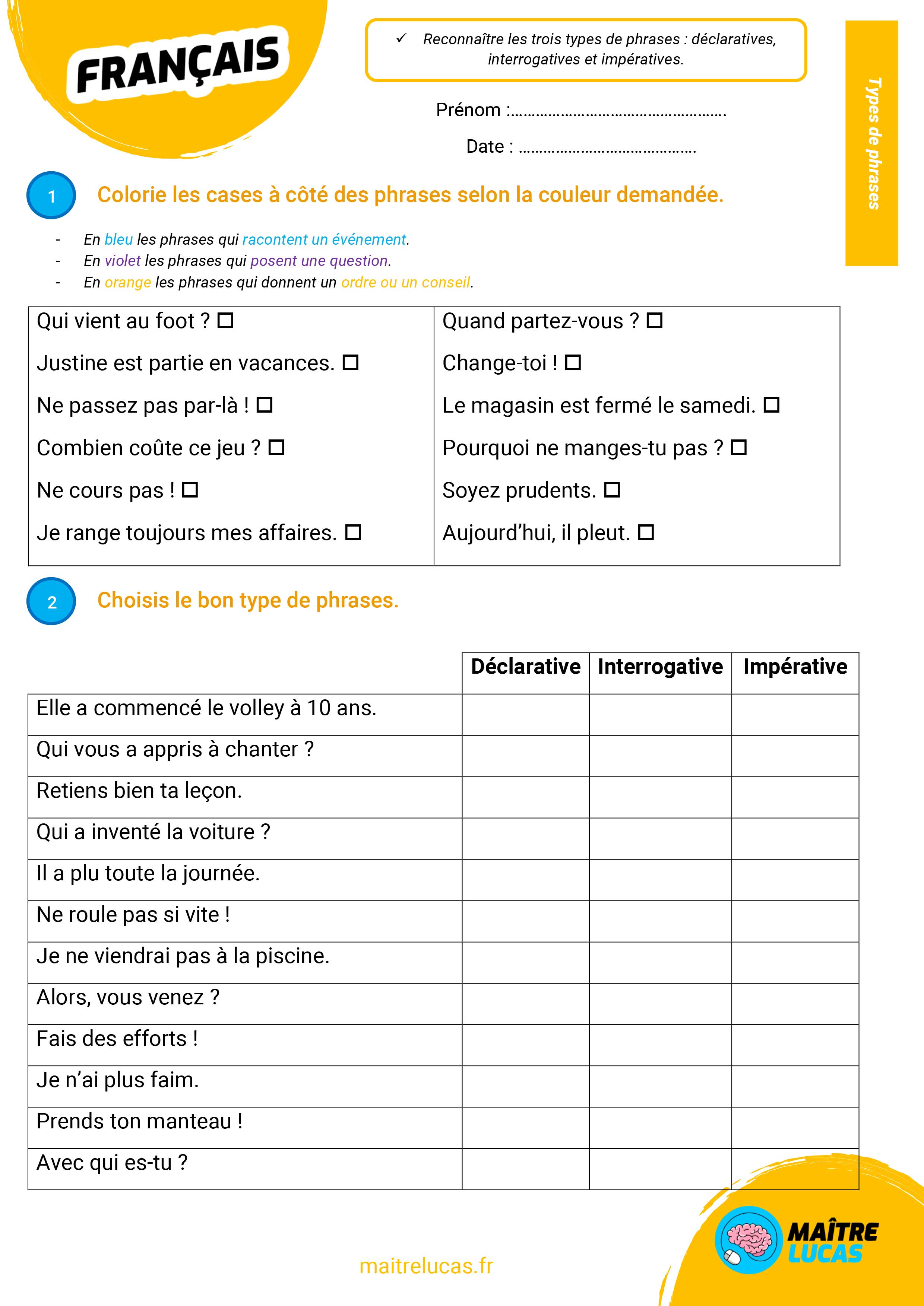Faire De La Grammaire Au Ce1 Phrase Interrogative Ce1 Exercice | Images ...