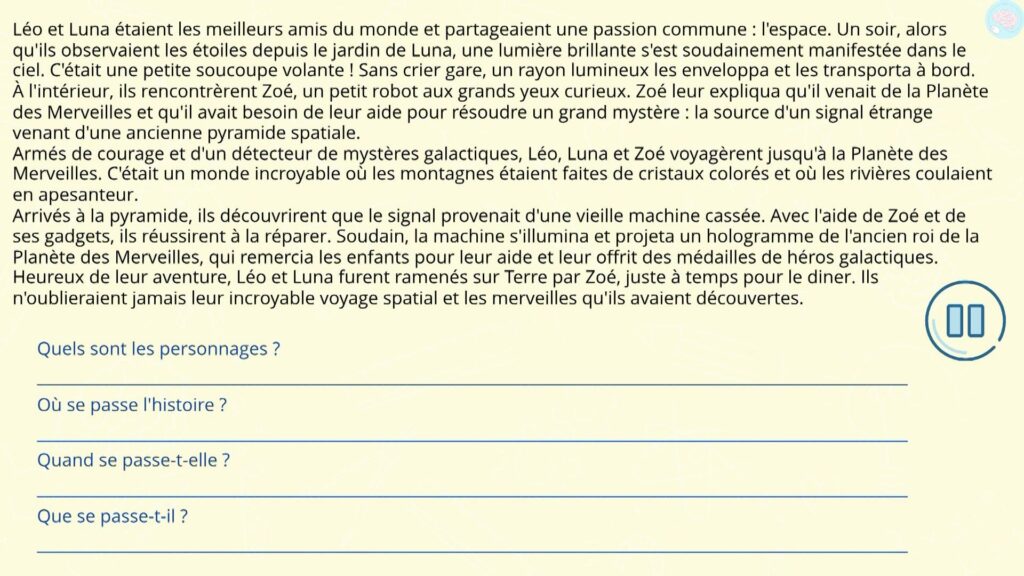 Exercices lire et comprendre un texte narratif CM1 CM2