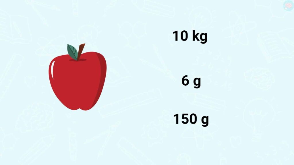 exercice mesurer des masses choisir le bon poids d'une pomme CP CE1 CE2 