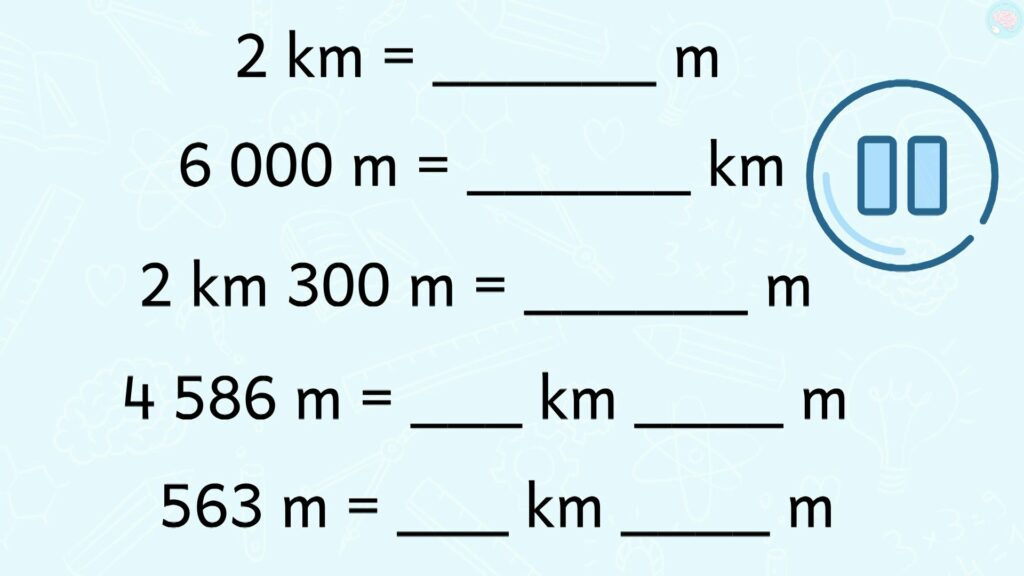 Exercices convertir mètre (m) et kilomètre (km) CE1 CE2