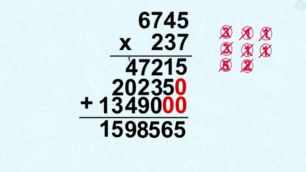 Résultat exemple multiplication posée à 3 chiffres CM1 CM2