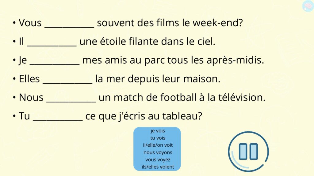 Exercices conjuguer le verbe voir au présent CM1 CM2