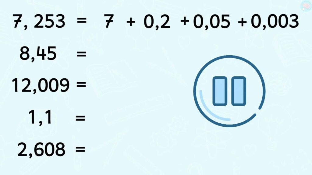 Exercice fractions décimales et nombres décimaux décomposer le chiffre