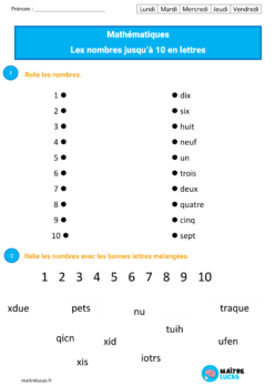 Fiches les nombres en lettres cp avec exercices