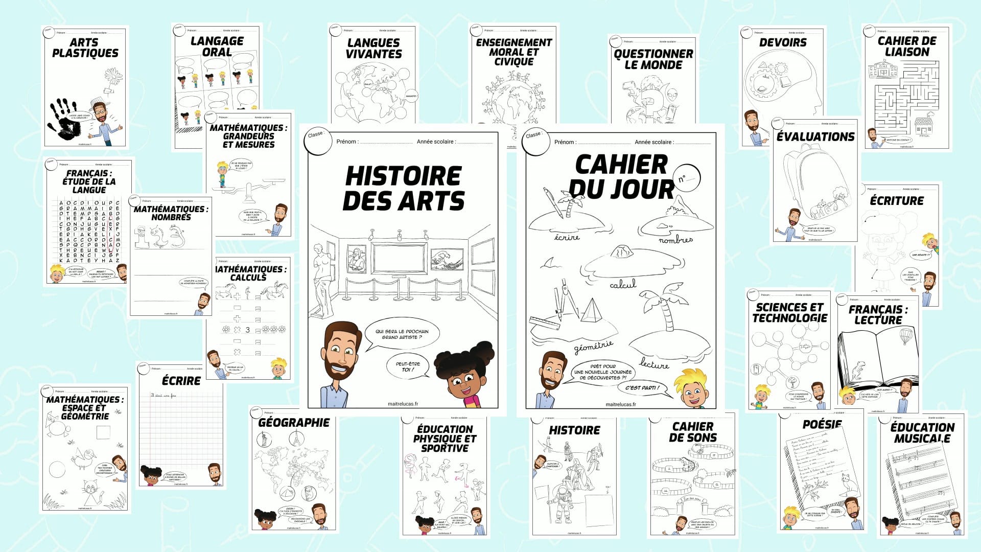 Page De Garde Maitre Lucas Les pages de garde de Maître Lucas CE1 CE2 CM1 CM2 - Maître Lucas