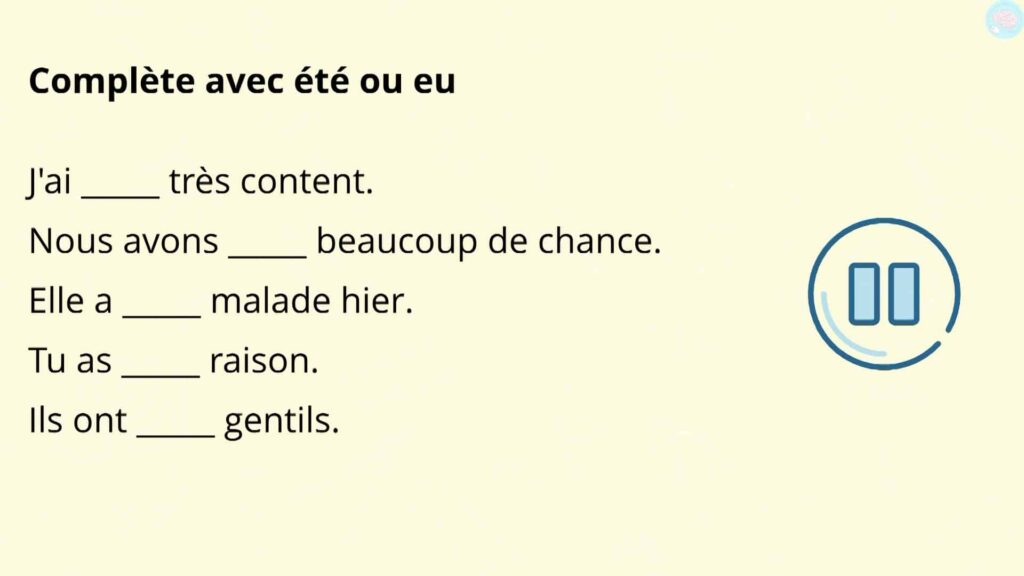 Exercices participe passé des verbes être et avoir CE2 CM1