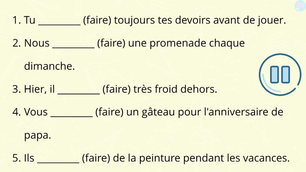 Exercices conjuger le verbe faire au présent CE2 CM1