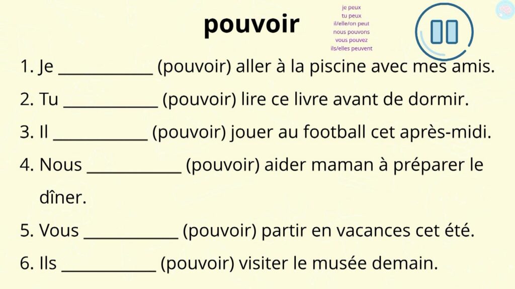 Exercices comment conjuguer le verbe pouvoir CM1 CE2