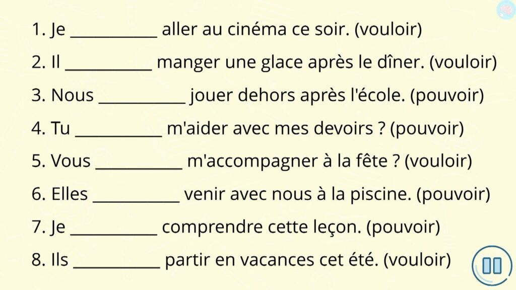 Exercices comment conjuguer le verbe vouloir et pouvoir CM1 CE2