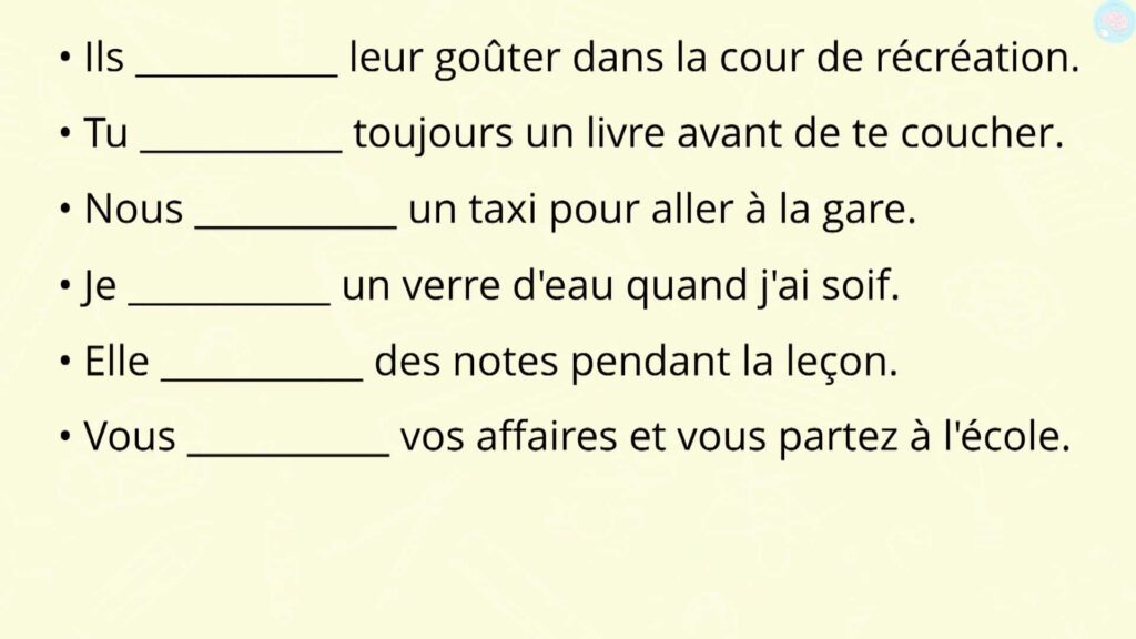 Exercices conjuguer prendre venir voir au présent CE2 CM1