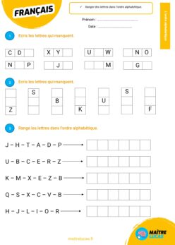 Exercices ordre alphabétique CP CE1