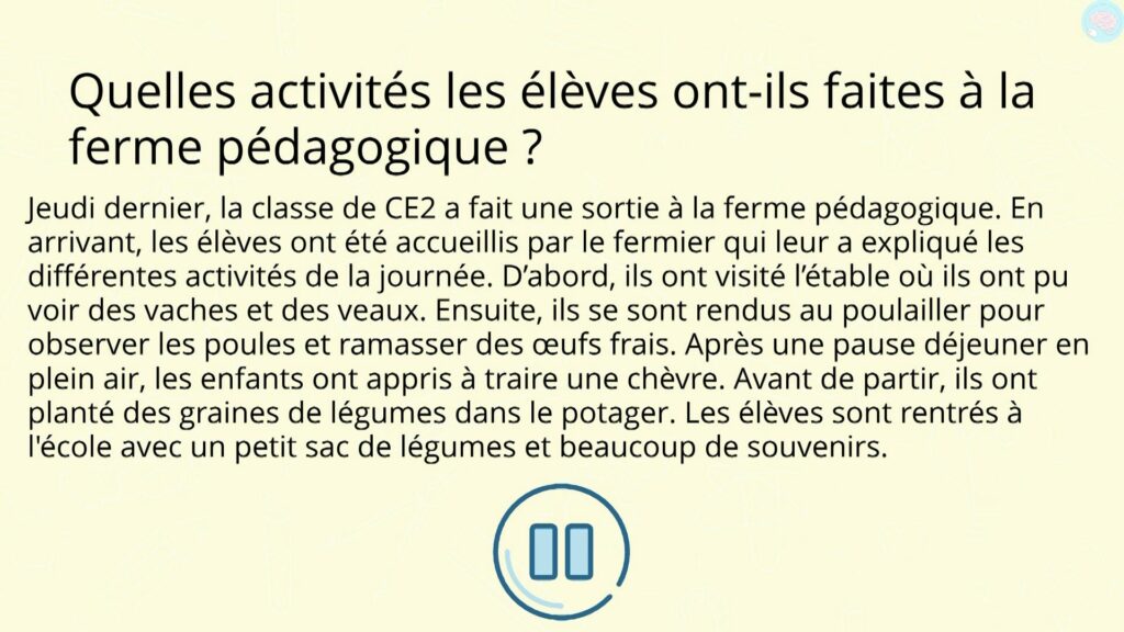 une exercice pour apprendre à répondre à une question CE2 CM1