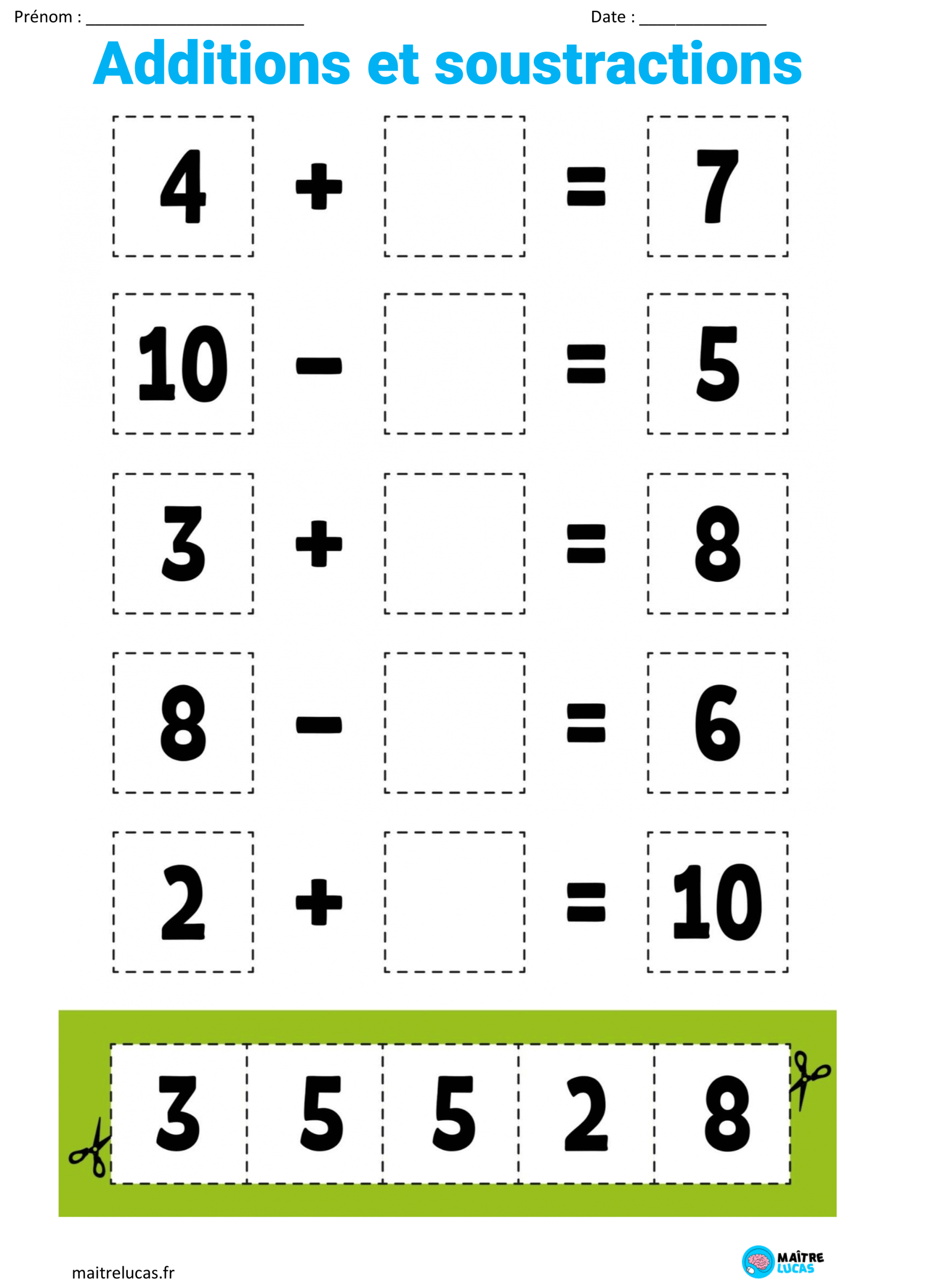 Fiches Sur Les Exercices Additions Et Soustractions Jusquà 20 Pour Cp