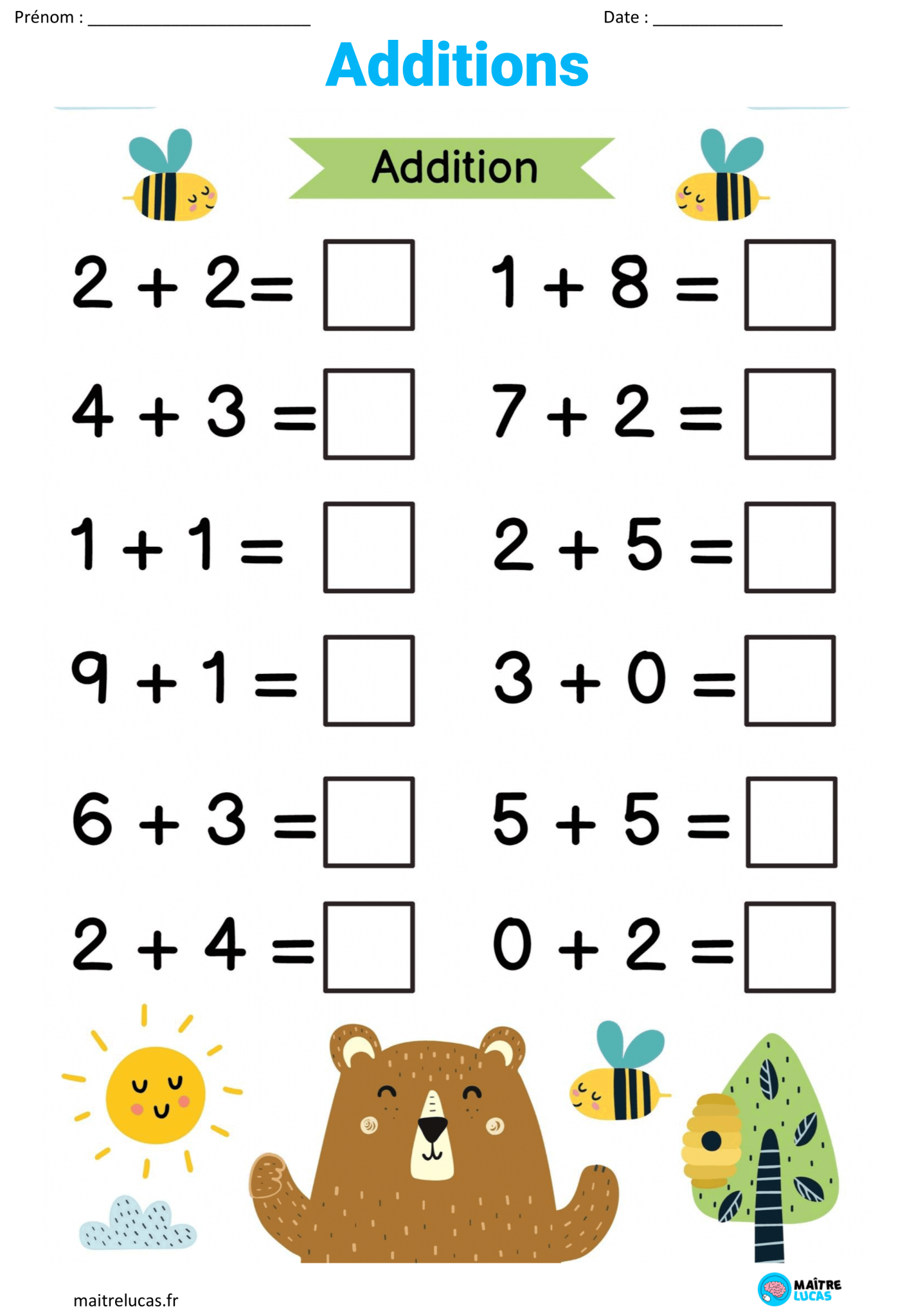 Fiches Exercices Additions Jusqu 10 Pour CP Ma tre Lucas