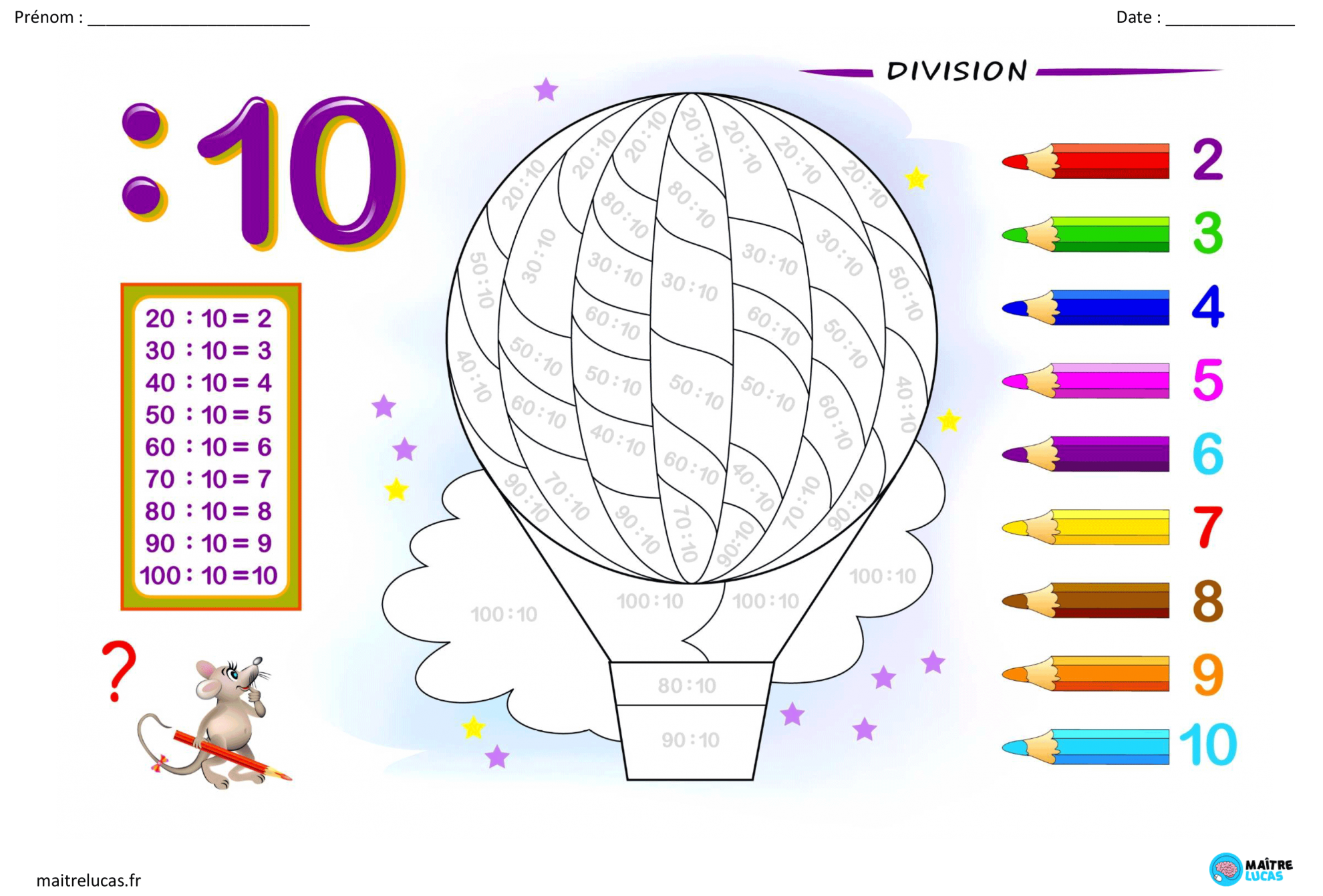 12 Coloriages magiques divisions CP CE1 - Maître Lucas