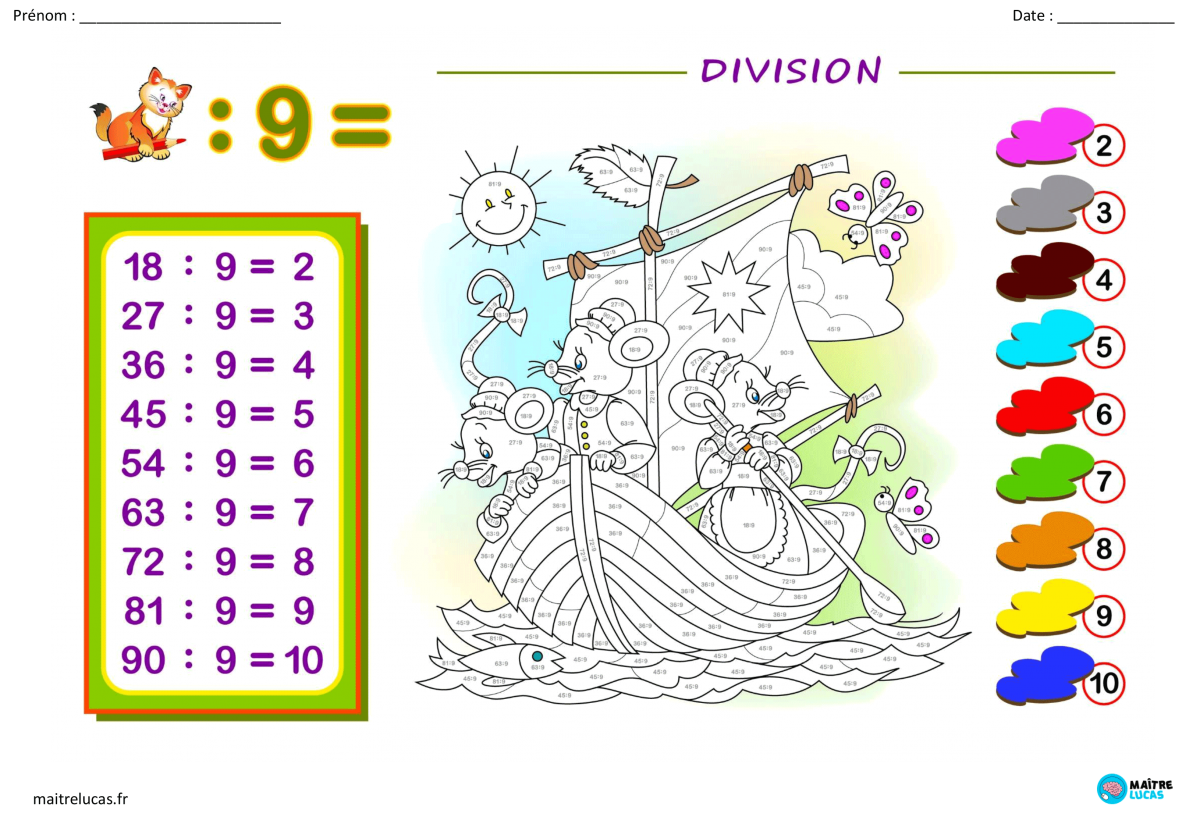 12 Coloriages magiques divisions CP CE1 - Maître Lucas