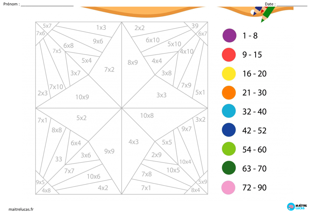 Fiches d'exercices Coloriages magiques multiplications et divisions