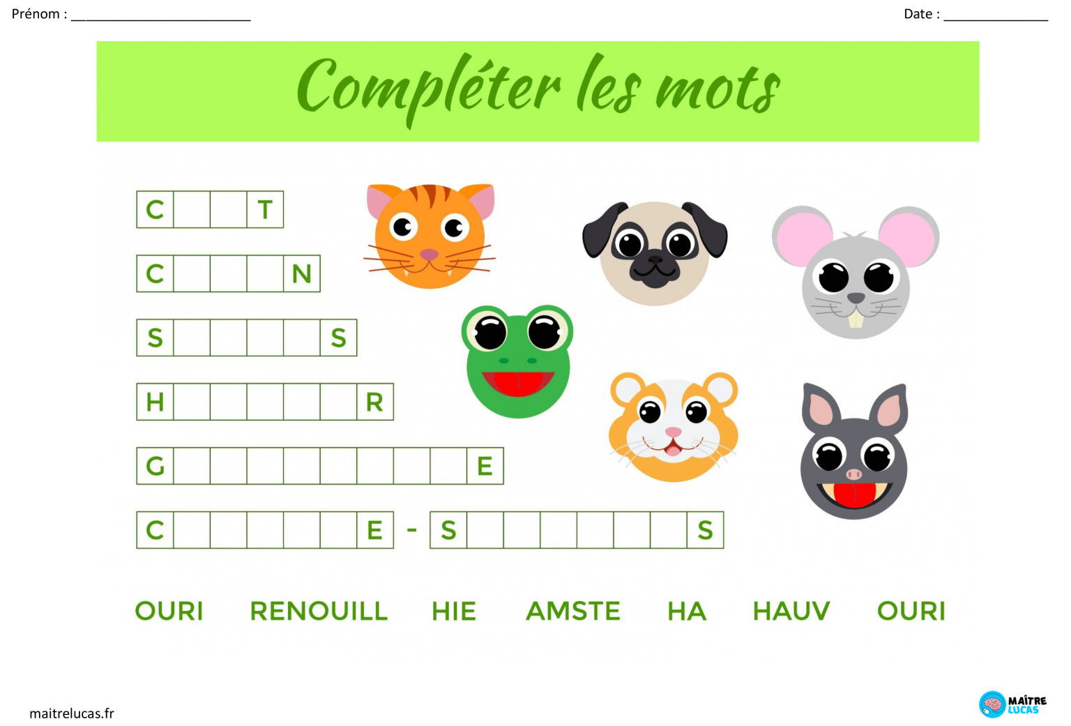 Fices Exercices Compléter Les Mots 10 Exercices Pour CP CE1 - Maître Lucas