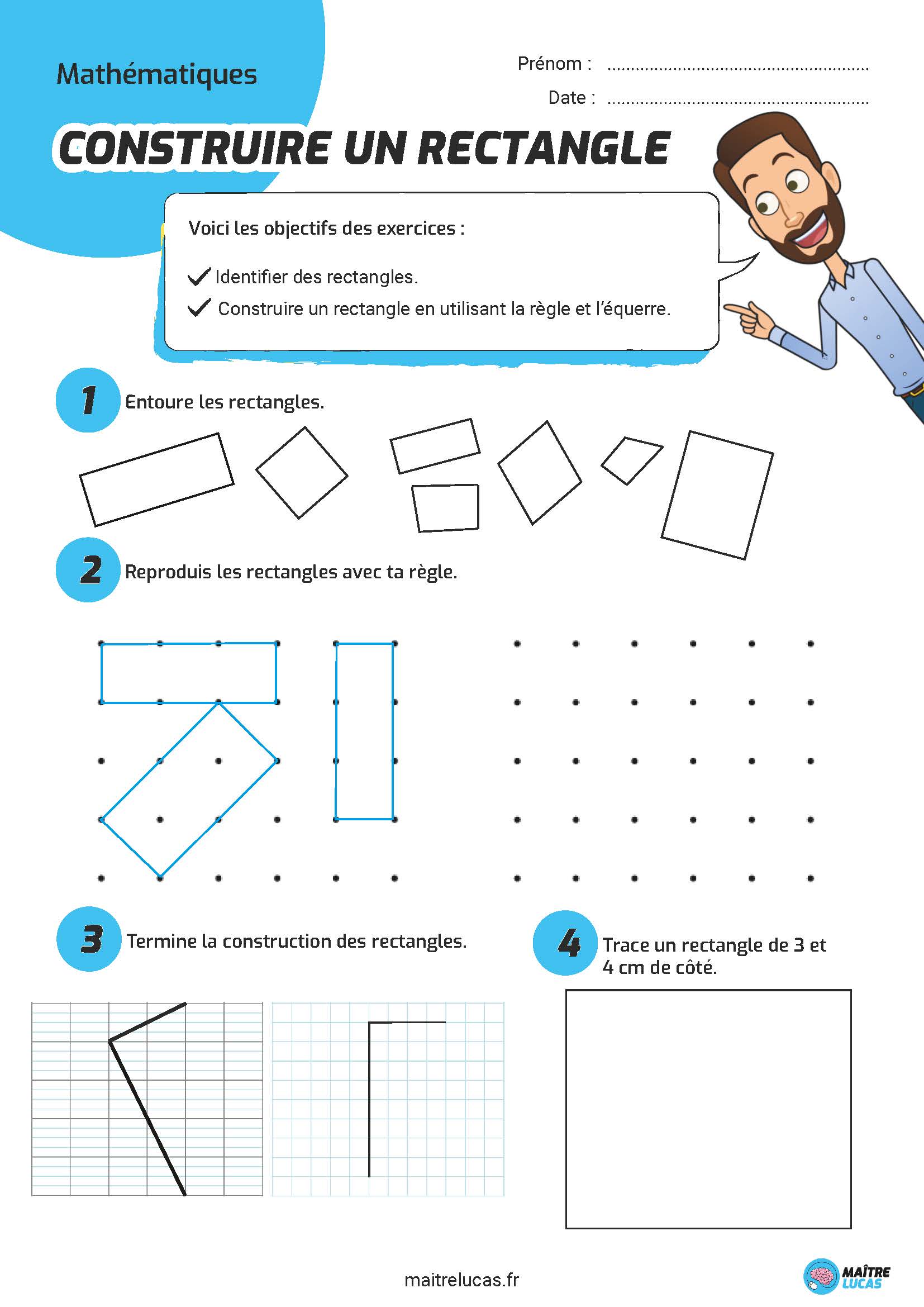 Exercices construire un rectangle CE1 CE2