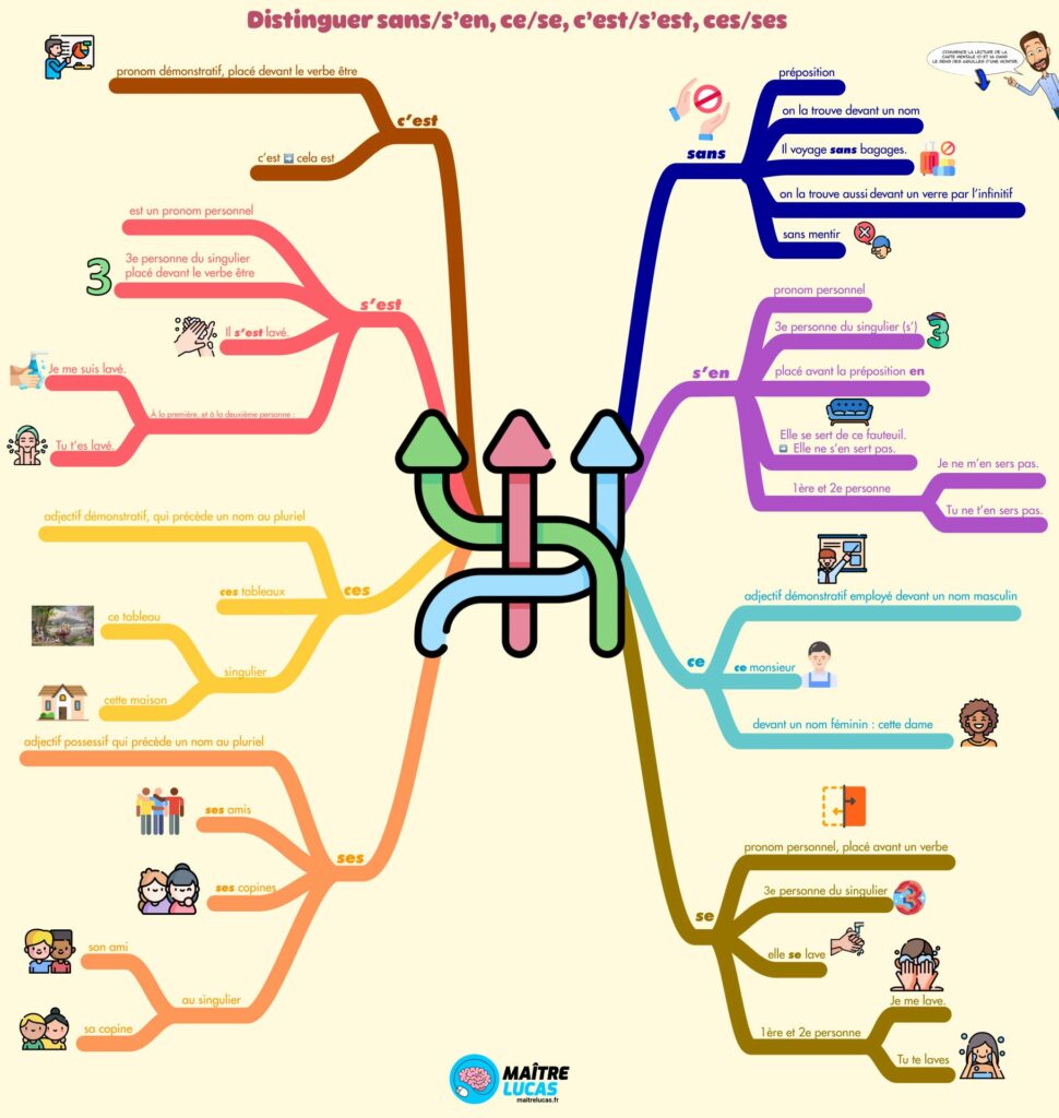 Carte mentale distinguer sans s'en ce se c'est s'est ces ses cm1 cm2 cycle 3