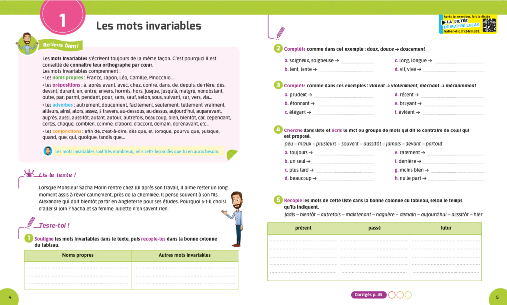 Cahier Dictées les mots invariables CM1 CM2