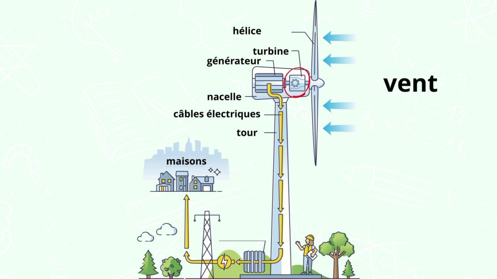 électricité : schéma du fonctionnement du moteur d'une éolienne