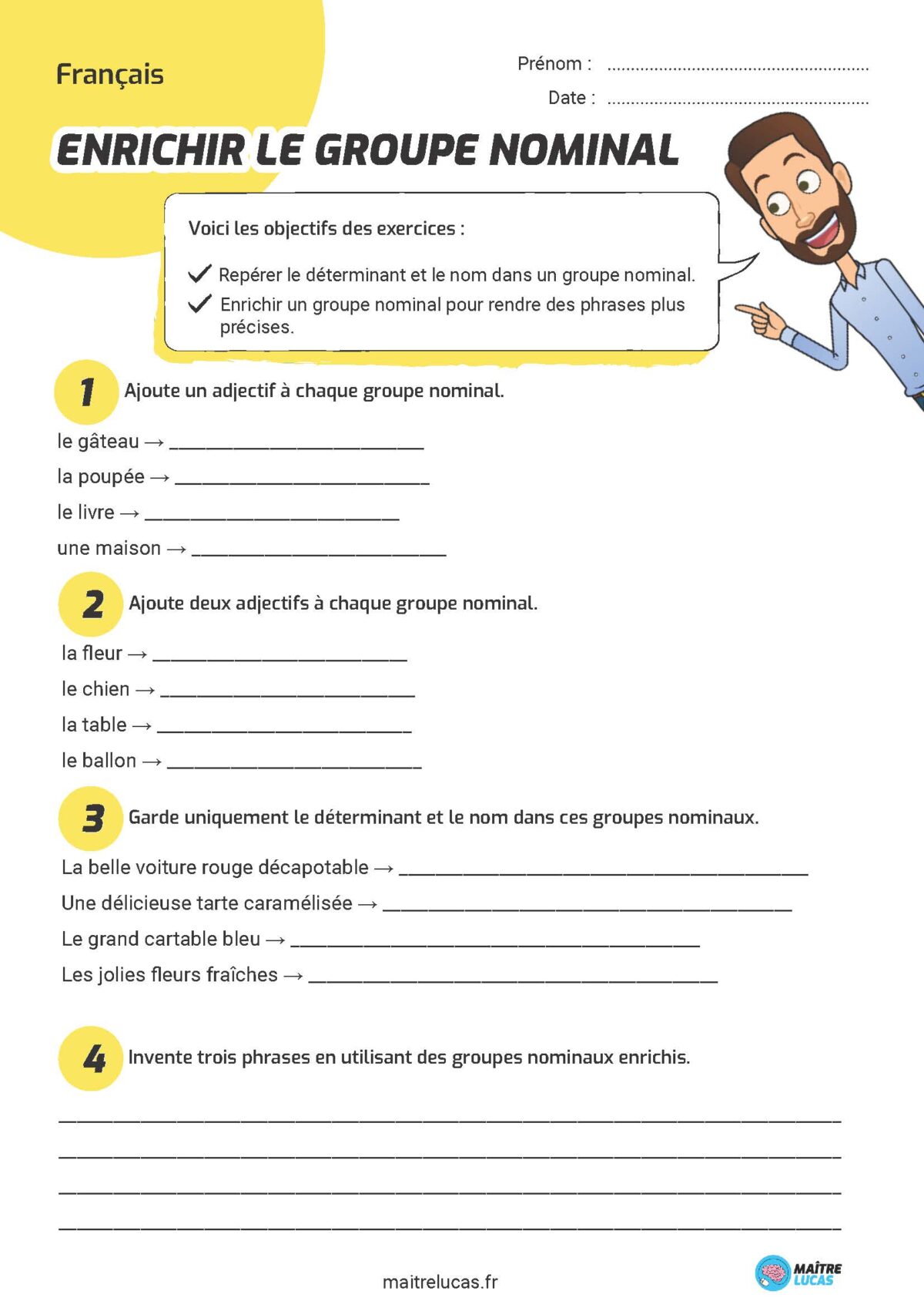 Fiche exercices enrichir le groupe nominal CE2