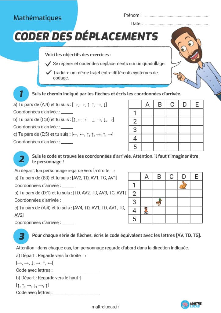 Fiche exercices coder des déplacements CE2 CM1