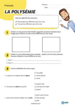 Fiche d'exercices la polysémie CE1 CE2
